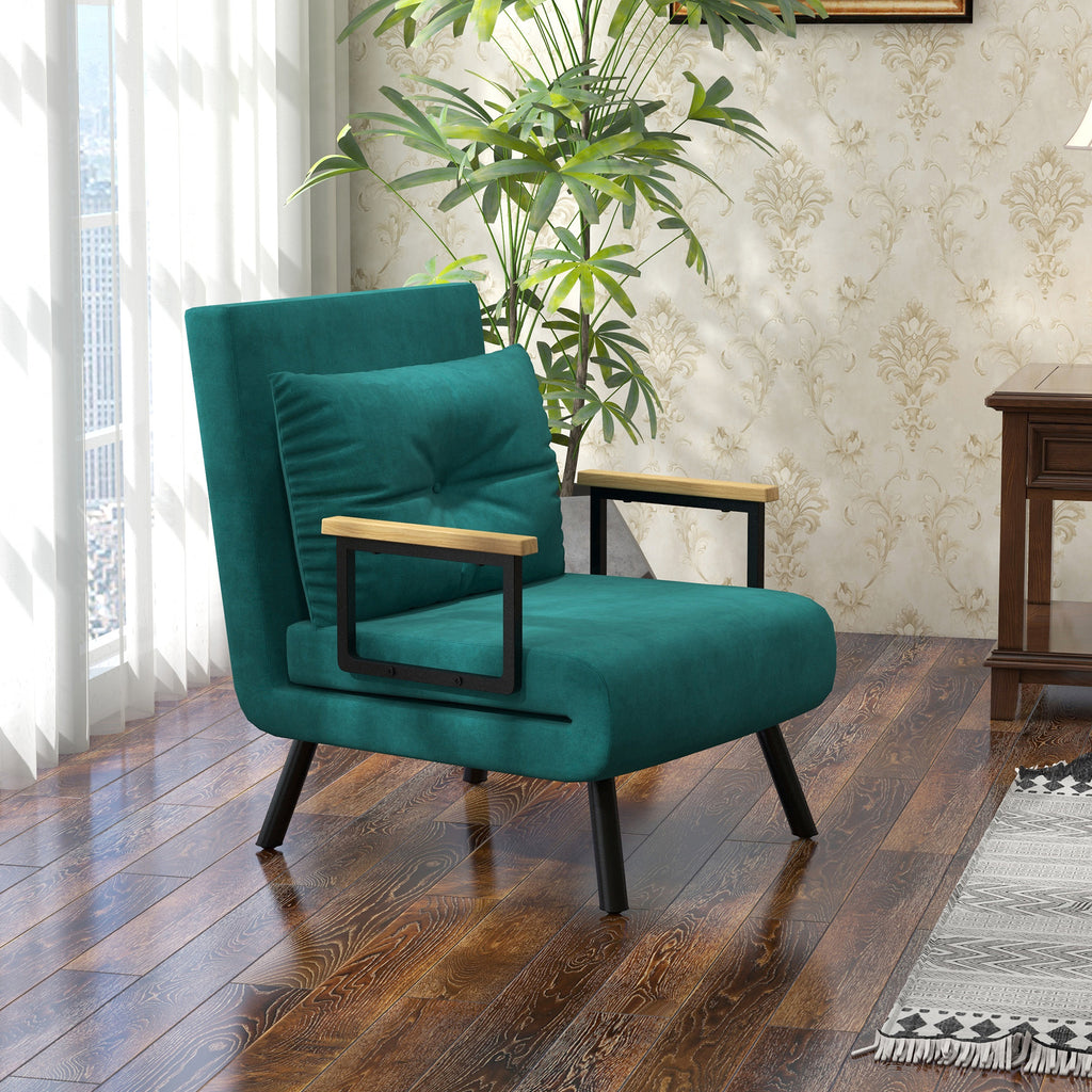 Fauteuil convertible 1 place fauteuil-lit chauffeuse 3 en 1 dossier réglable oreiller tissu velours 63x73x81cm vert-9