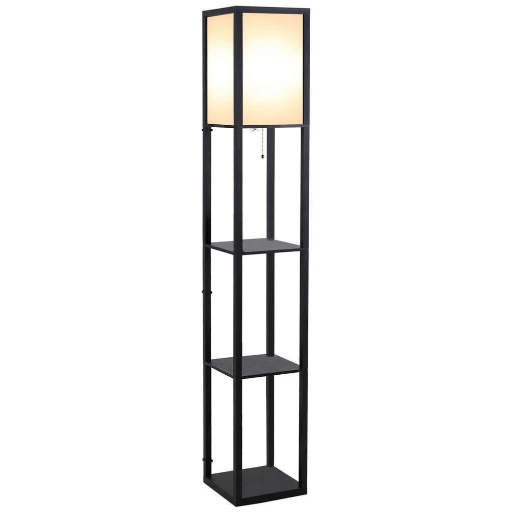 Lampadaire étagère 26L x 26l x 160H cm 3 étagères 4 Niveaux MDF Noir-0