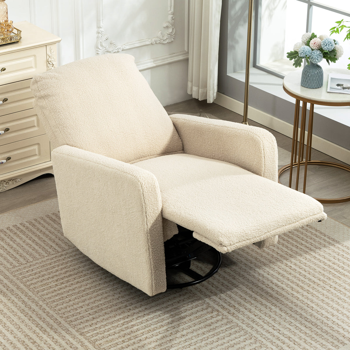 Fauteuil inclinable, fauteuil de relaxation avec repose-pieds, pivotant à 360° et basculant, 76 x 94 x 100 cm, beige-9
