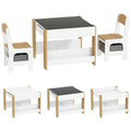 Ensemble 3 pièces table et 2 chaises pour enfant avec plateau réversible tableau noir, panier de rangement, étagères-0