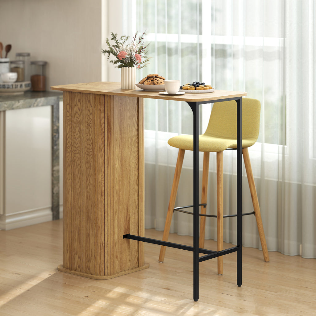 Table Haute Mange Debout, Table de Bar avec 3 Étagères de Rangement et Pieds en Métal, 112x50x106cm, Bois Naturel-9
