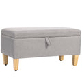 Banc de rangement, bout de lit, repose-pieds rembourré en lin avec pieds en bois de caoutchouc, 71x37x36cm, gris clair-0