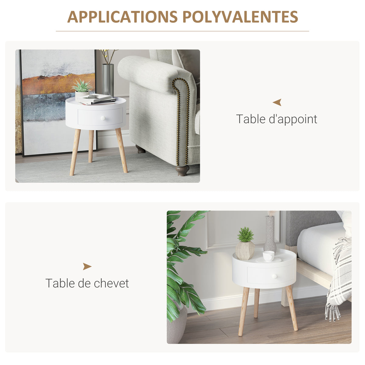 Lot de 2 tables basses - table de chevet - table de nuit ronde - design scandinave table d'appoint bout de canapé-5