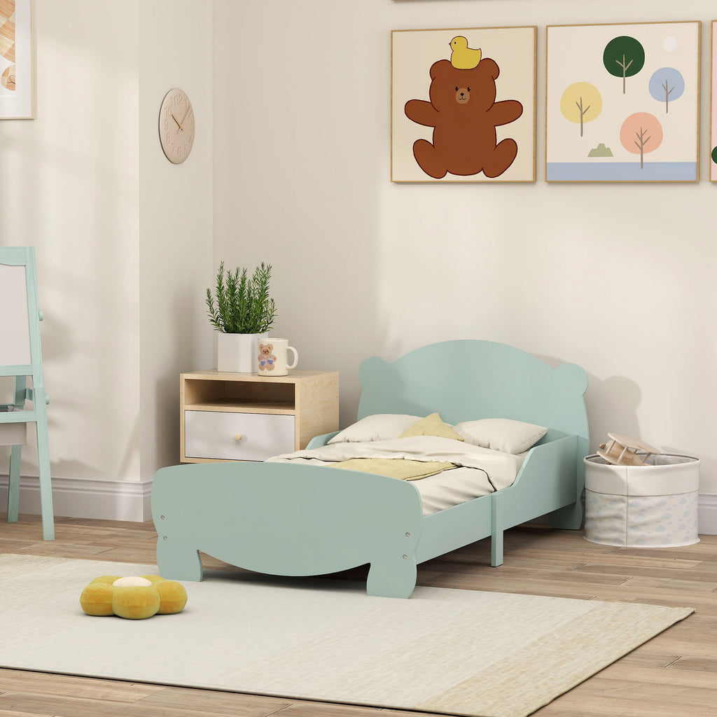Lit enfant 70x140 cm avec barrières de sécurité thème d'ours pour garçons, filles, âgés de 3 à 6 ans, vert-7