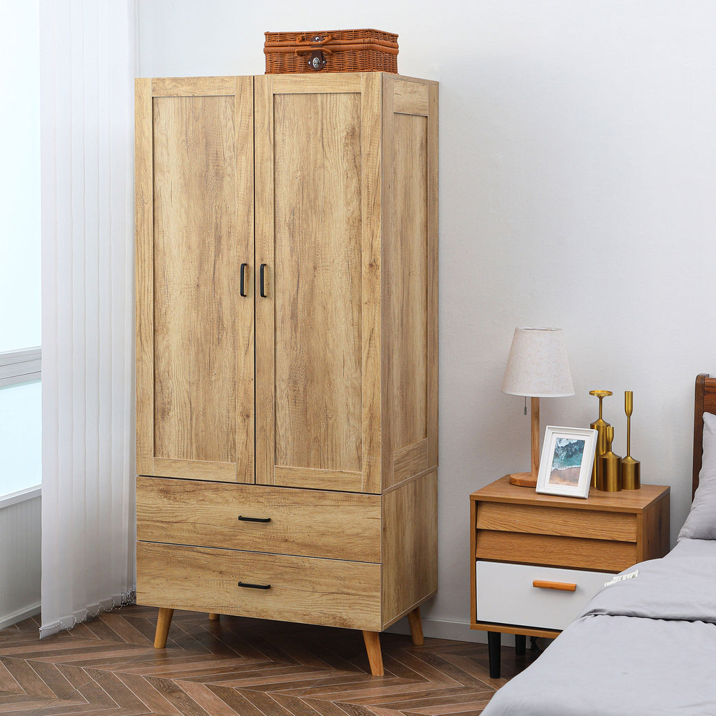 Armoire à vêtements armoire de rangement 2 portes et 2 tiroirs avec tringle - 80 x 54 x 180 cm-9