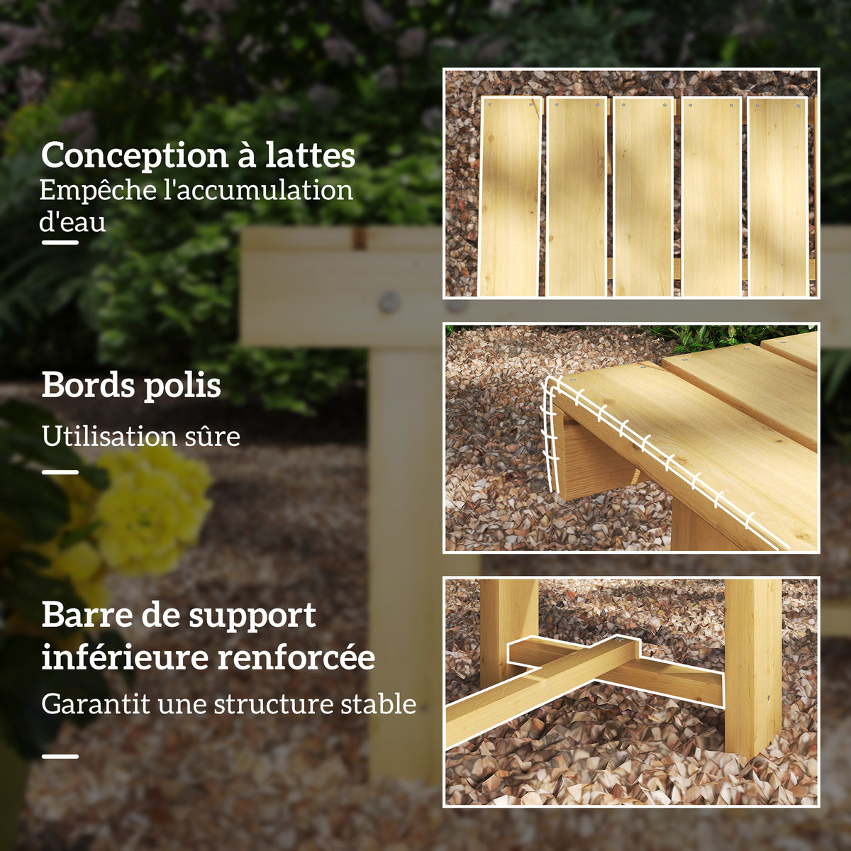 Banc de Jardin 2 Places Style Rural Chic Assise à Lattes dim. 110L x 38l x 35H cm Bois de Sapin pré-huilé-5