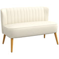 Canapé 2 places, canapé de salon en tissu aspect lin, assise rembourrée et pieds en bois d'hévéa, 117x56,5x77cm, crème-0