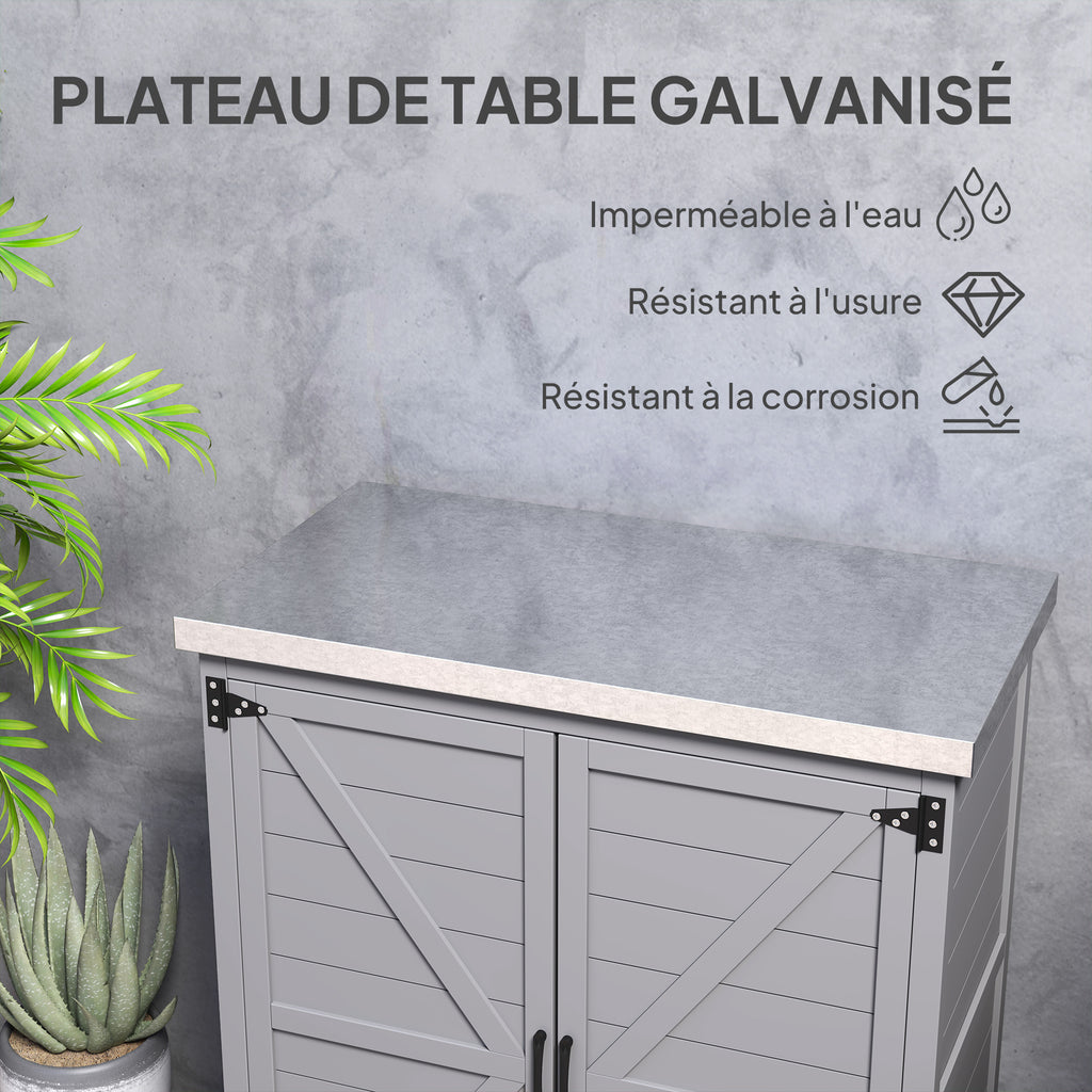 Armoire de jardin en Bois Extérieur, armoire de rangement de Jardin avec Plan de Travail acier galvanisé 79x43x92cm gris-4