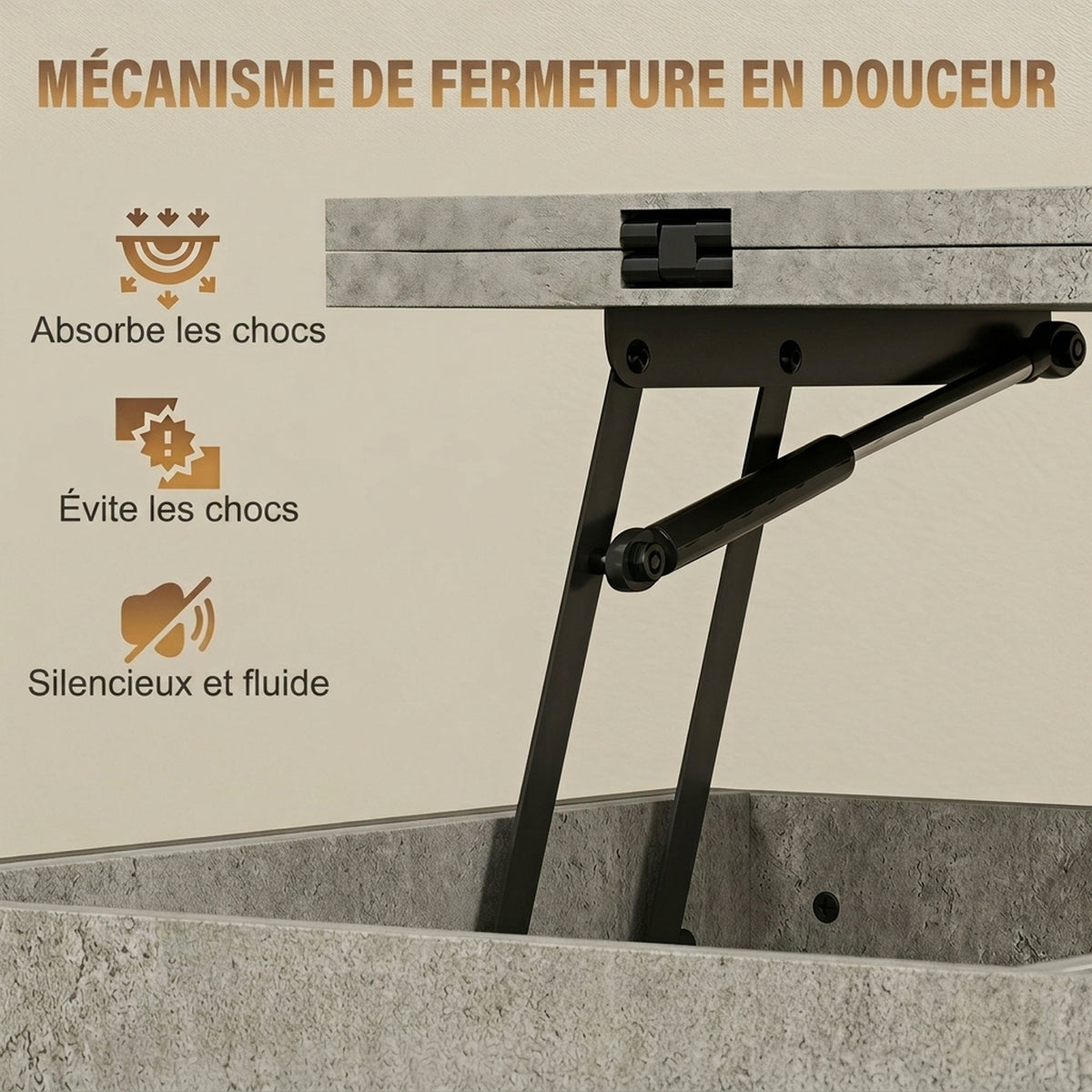 Table basse relevable et extensible, table de salon avec compartiment caché étagères ouvertes, 98x49x55cm, gris-5