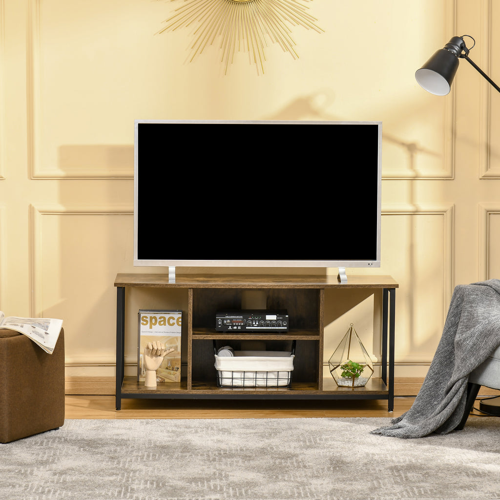 Meuble TV, meuble télé avec compartiments ouverts, étagère réglable, 110x40x50cm, brun rustique-1