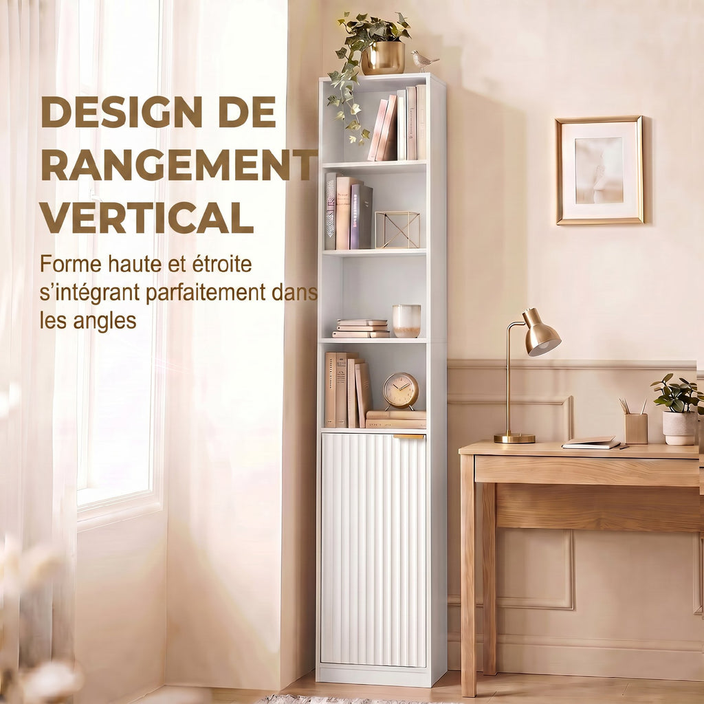 Bibliothèque, Étagère à 6 Niveaux, 30 x 24 x 182 cm, Meuble de Rangement avec Placard et Étagère Réglable, Blanc-4