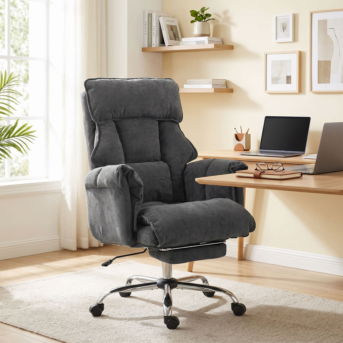 Chaise Bureau Ergonomique, Fauteuil de Bureau Inclinable, Hauteur Réglable, Appui-tête, Dossier Haut, Gris Foncé-8