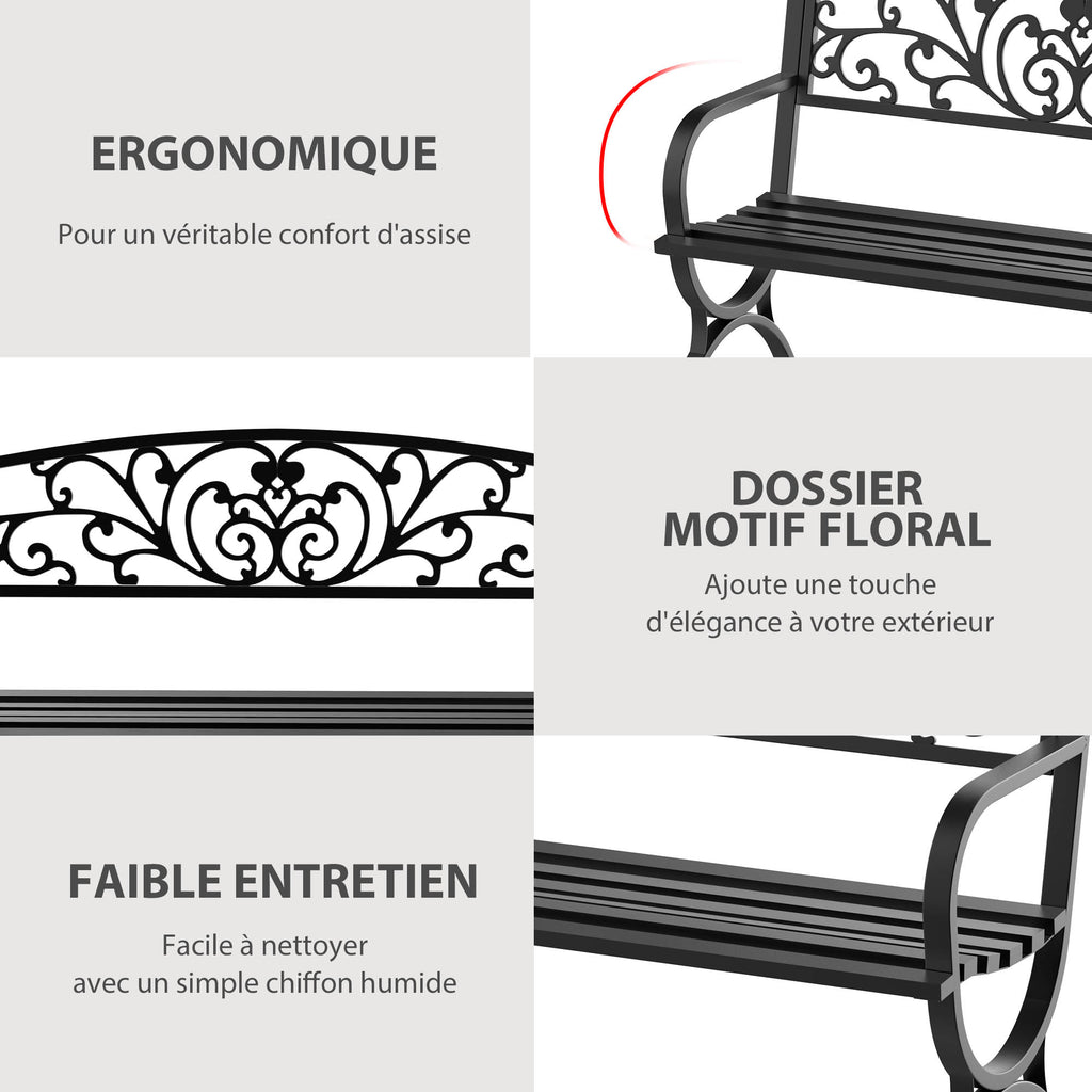 Banc de jardin terrasse en acier fonte noir 3 places 127 x 60 x 85 cm charge max 240 Kg-4
