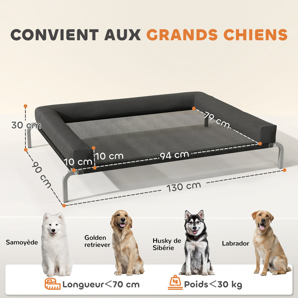 Lit surélevé pour chien rafraichissant, lit de camp pour chiens intérieur extérieur portable, 130 x 90 x 30 cm, noir-2