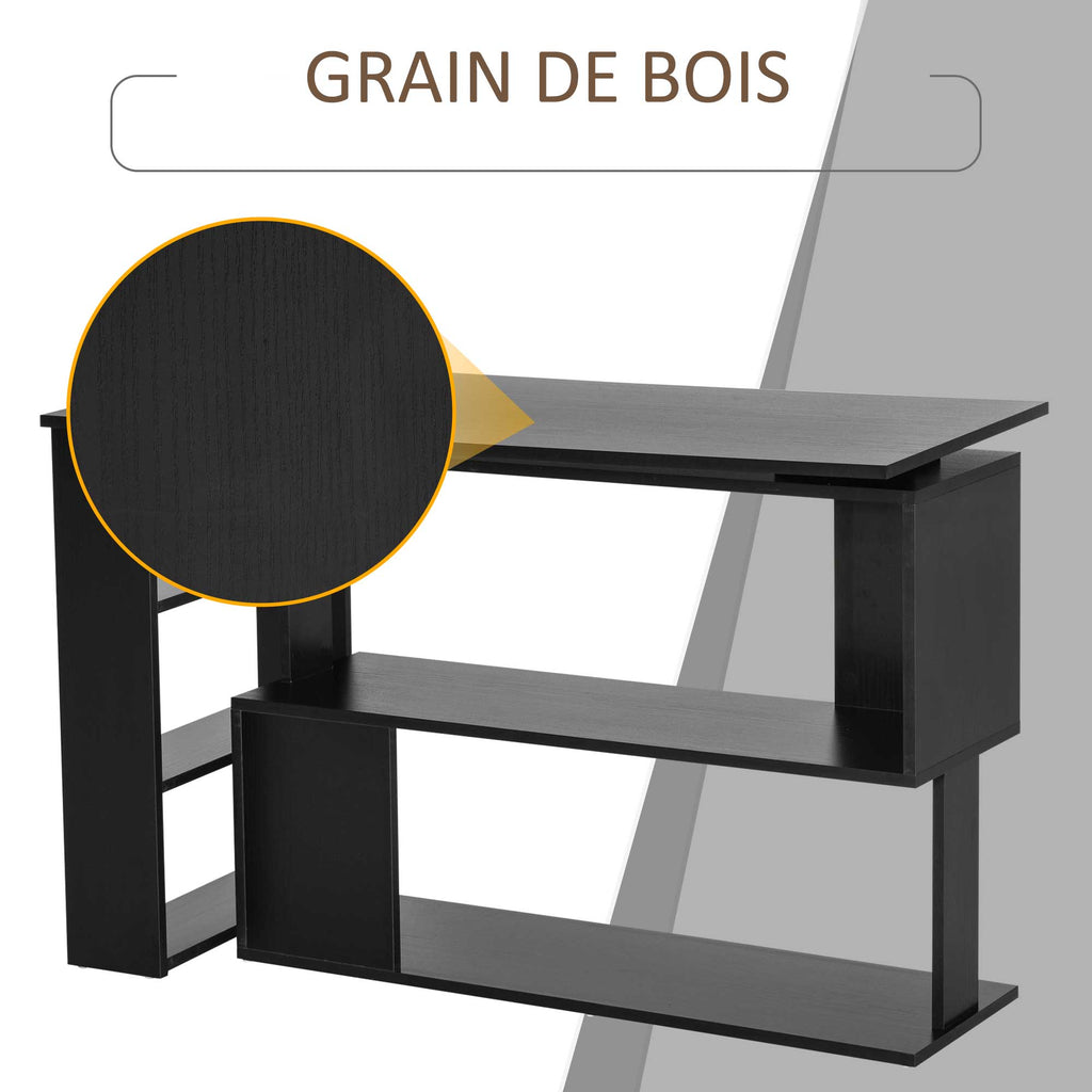 Bureau d'angle table de salle à manger avec rangement bureau informatique modulable bibliothèque intégrée + étagère 3 niveaux noir-7