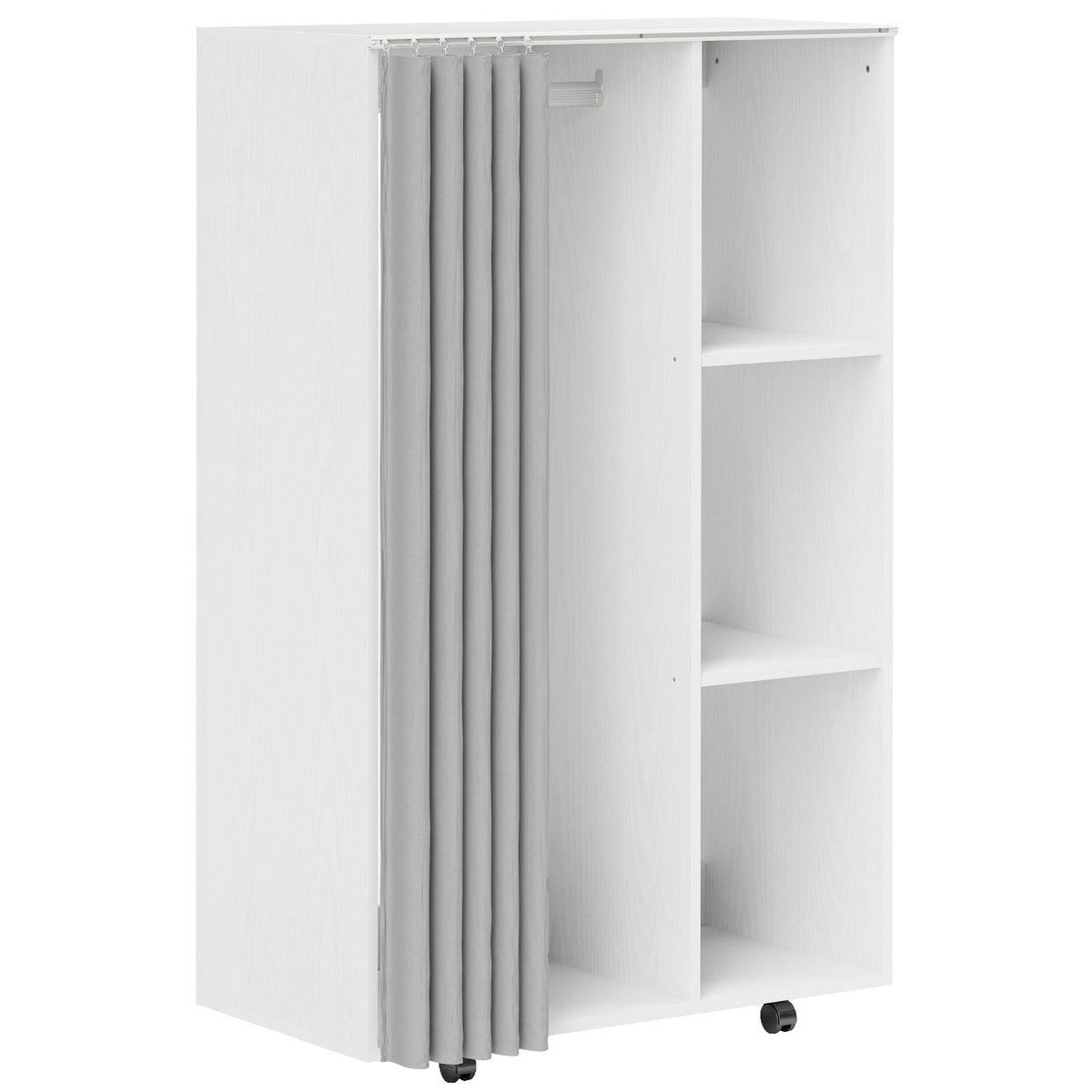Armoire penderie vêtement dressing mobile 4 roulettes avec tringle à vêtements et étagères ouvertes, blanc-0