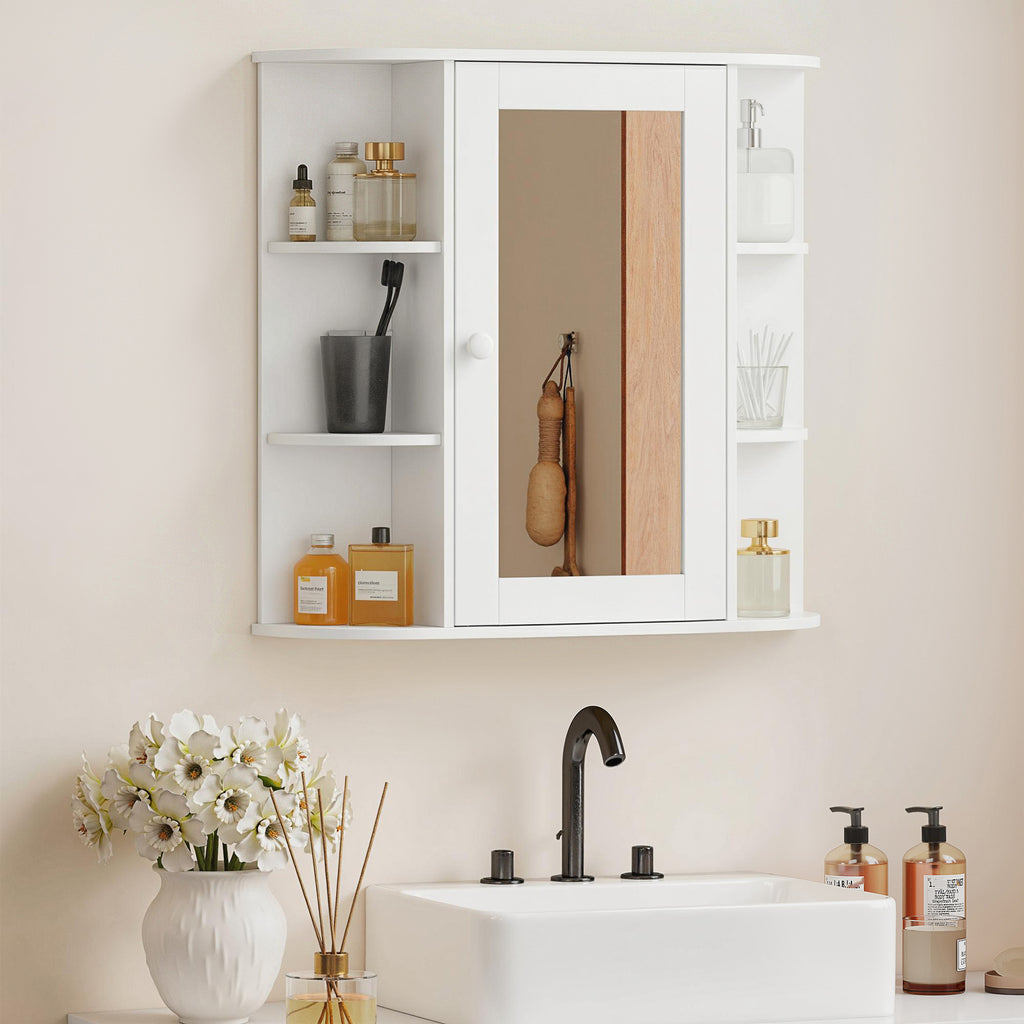 Armoire Murale avec Miroir Salle de Bain Meuble Miroir avec Rangement Toilettes 1 Porte + étagères latérales-9