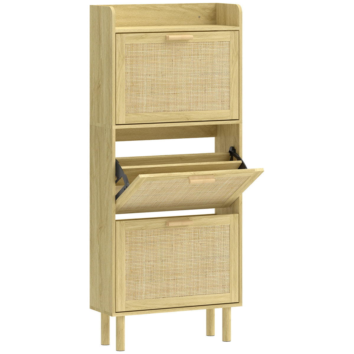 Meuble à chaussures 18 paires, armoire à chaussures étroite avec 3 tiroirs rabattables, étagères réglables, chêne-0
