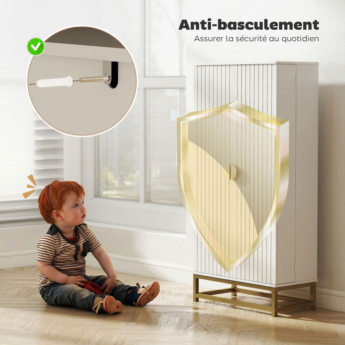 Armoire de cuisine meuble cuisine rangement avec 12 étagères à portes, étagères ajustables, 58x29x119,5cm, blanc-6