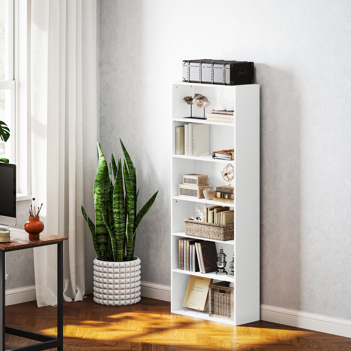 Bibliothèque étagère de rangement 6 niveaux avec étagères réglables pour salon, chambre, bureau, 60x24x158,5cm, blanc-9