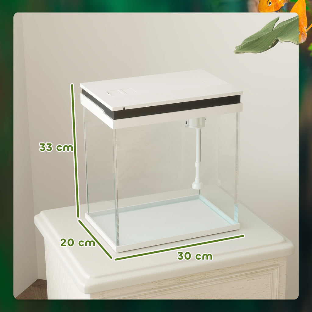 Petit aquarium complet 14L aquarium en verre avec système de filtration éclairage LED pompe à eau 30 x 20 x 33 cm blanc-2