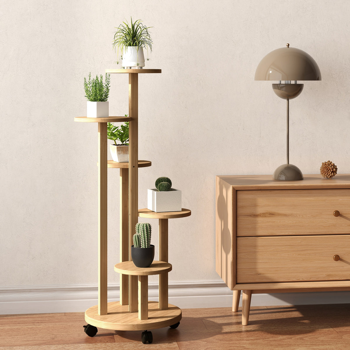 Étagère à plantes en bambou étagères rondes à fleurs support de pots de fleurs 5 niveaux bois naturel-6