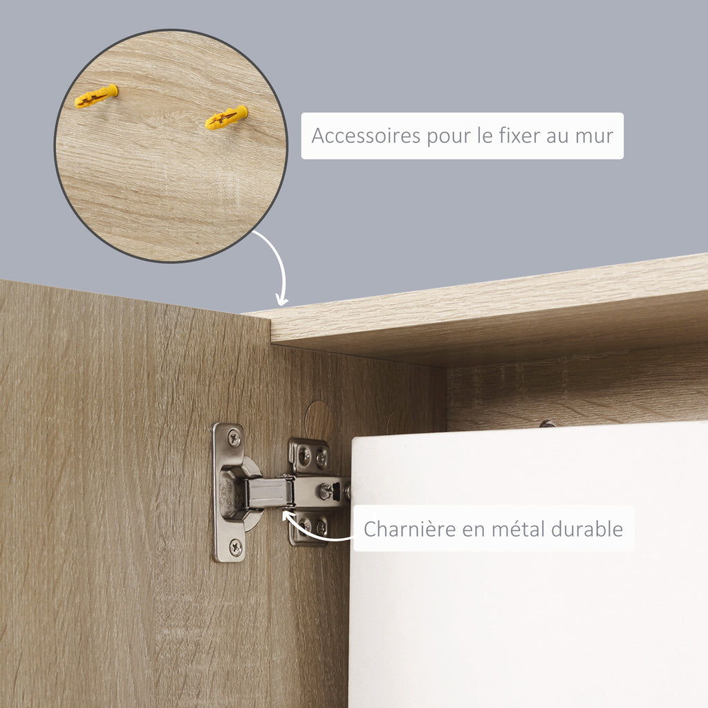 Armoire Miroir de Salle de Bain avec étagère - 3 étagères latérales - kit Installation Murale fourni - Panneaux Particules Aspect chêne Clair-5