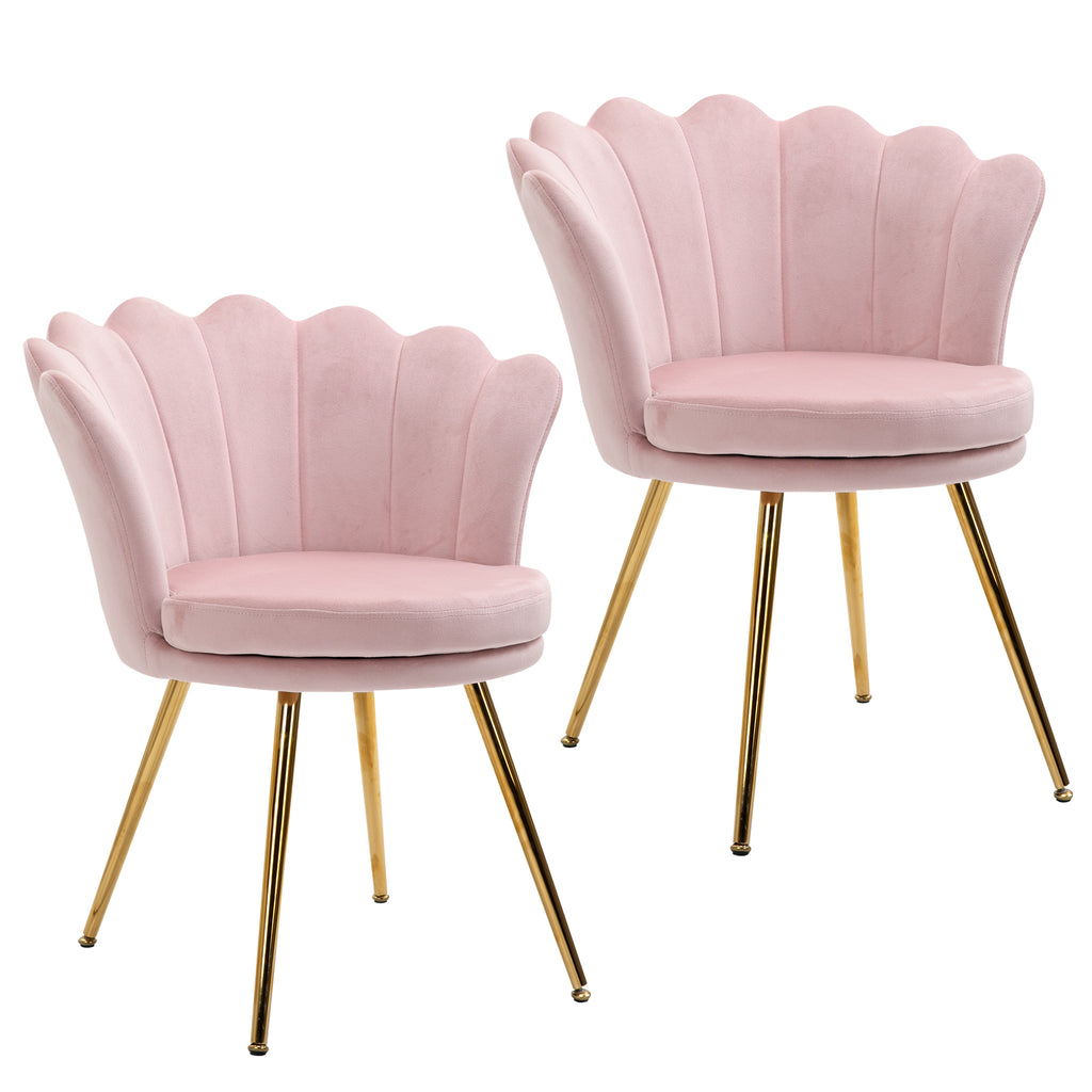 Lot de 2 fauteuil coquillage Fauteuil rose Fauteuil de salon Chaise en velours pieds métal dorés effilés dim. 67l x 64P x 77H cm rose-9