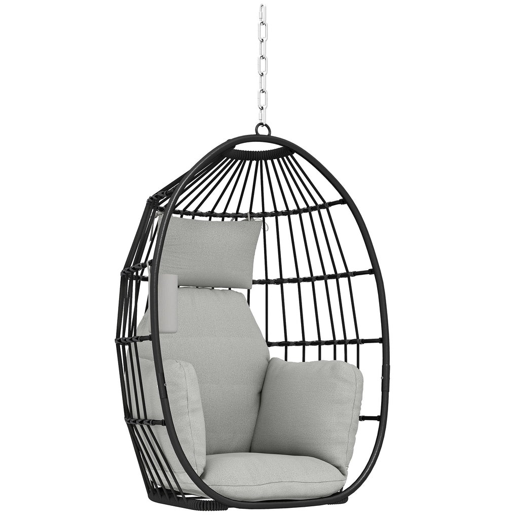 Fauteuil suspendu, fauteuil œuf suspendu, panier pliable, coussins rembourrés, porte-gobelet, oreiller, gris foncé-0