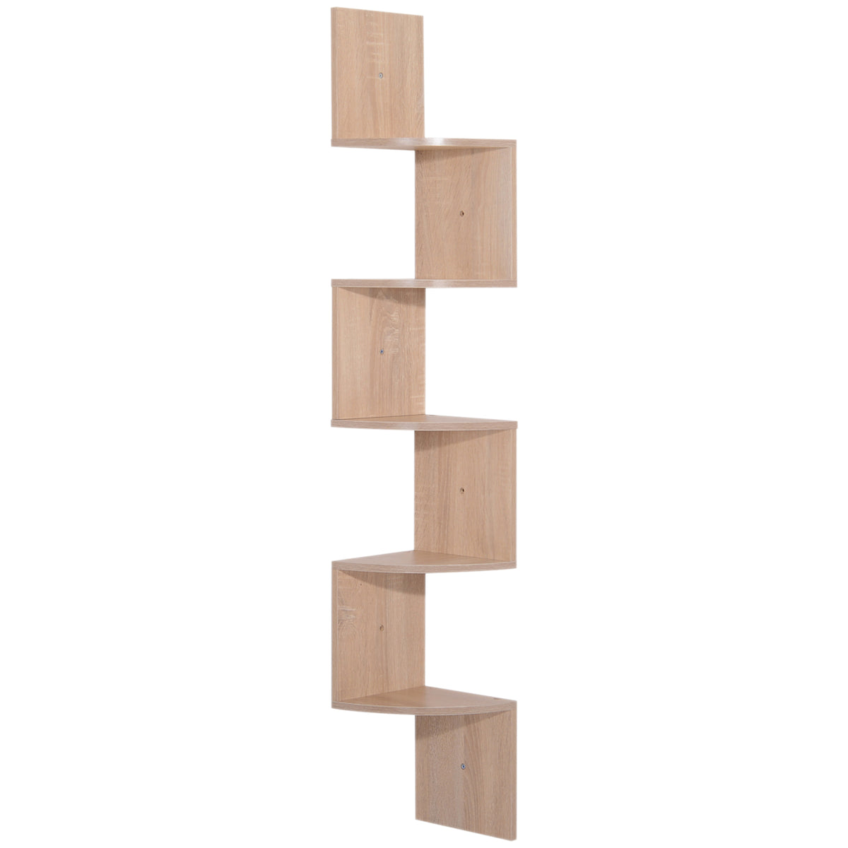 Étagère d'angle Murale de Rangement Forme Zigzag 20L x 20l x 126H cm 5 Niveaux Bois chêne Clair-0