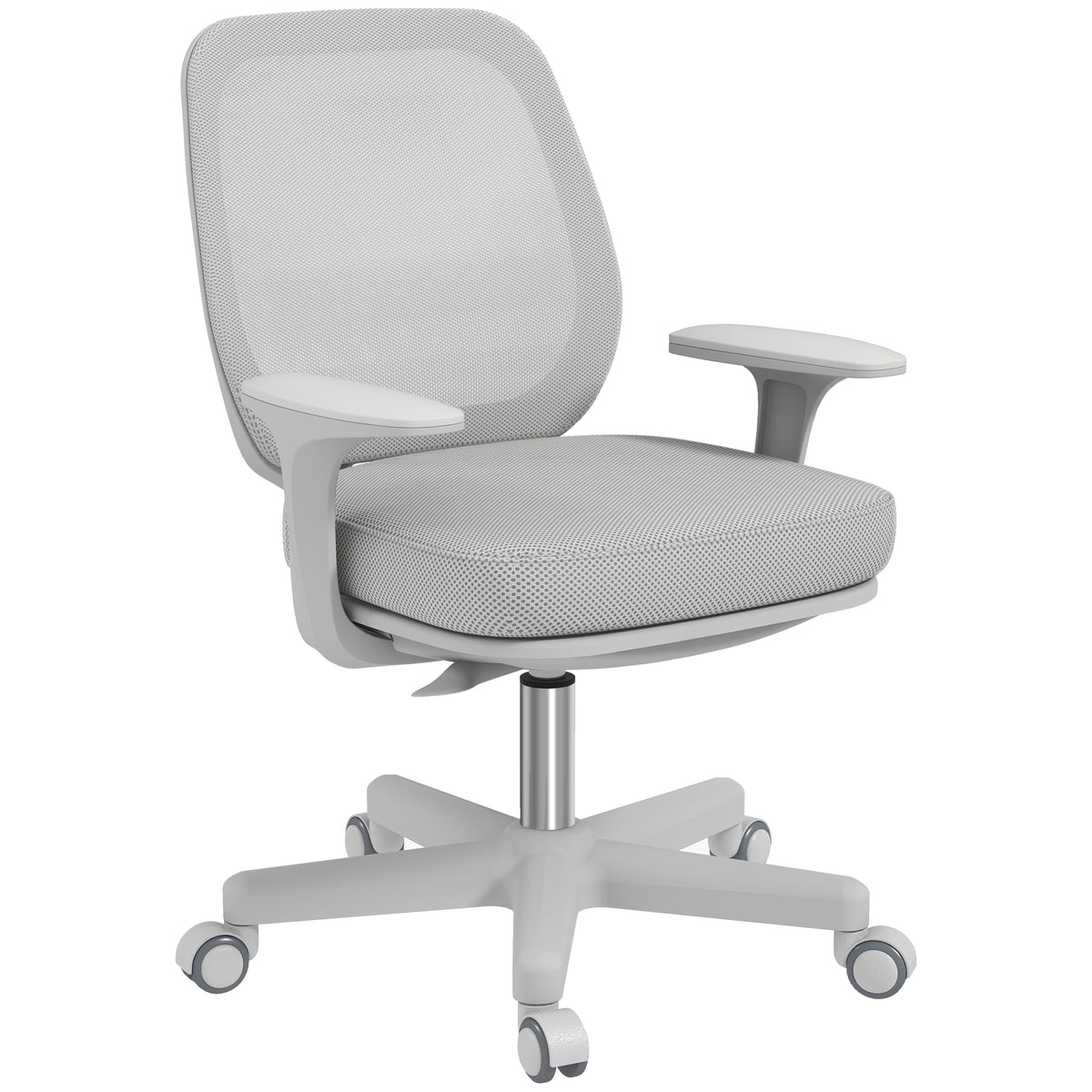 Chaise de bureau tissu mesh hauteur réglable pivotante 360° accoudoirs sur roulettes, gris-0