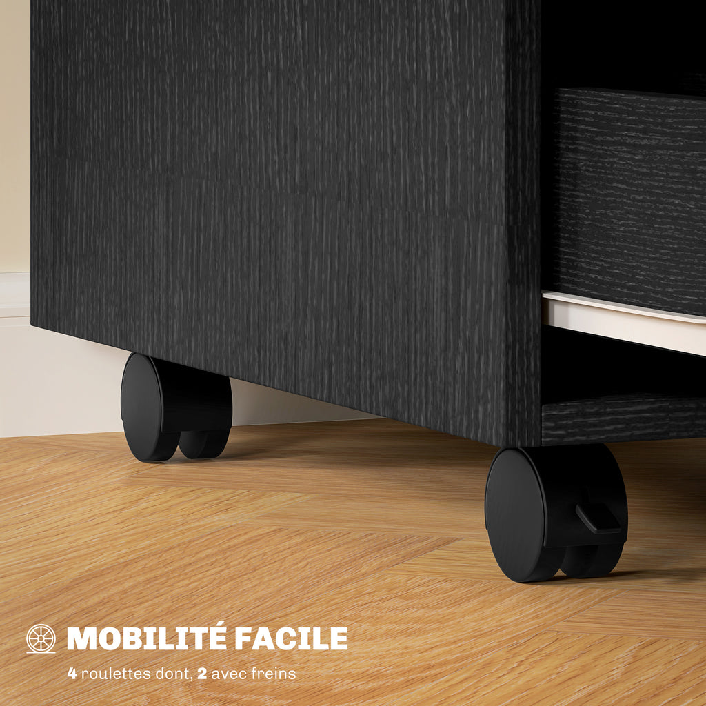 Caisson bureau mobile, meuble rangement bureau sur roulettes, 3 tiroirs, 40x50x57,5cm, noir-5