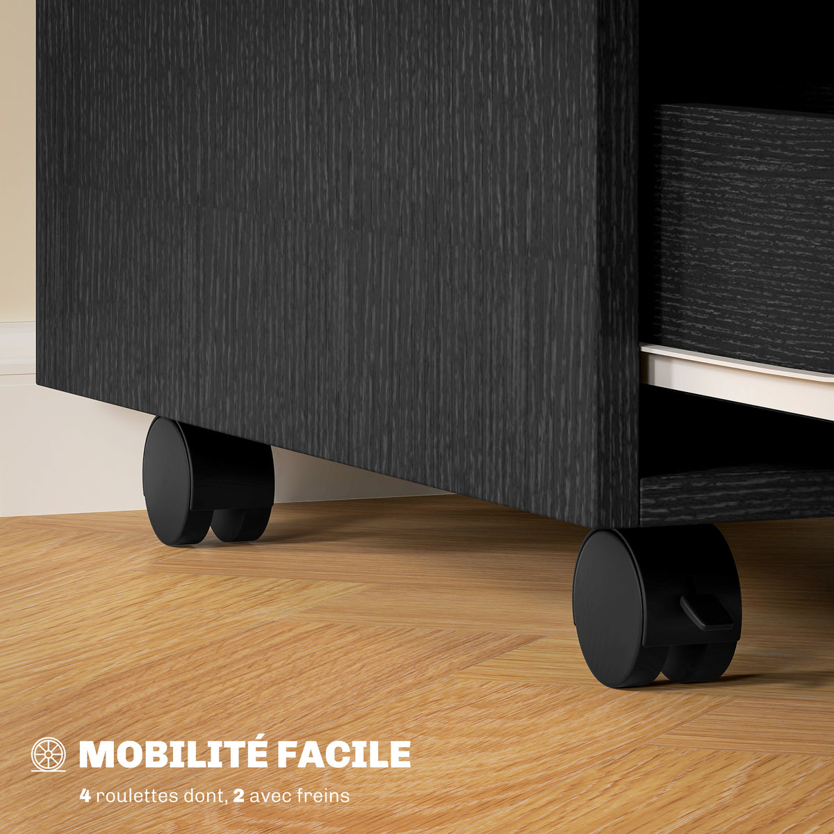 Caisson bureau mobile, meuble rangement bureau sur roulettes, 3 tiroirs, 40x50x57,5cm, noir-5