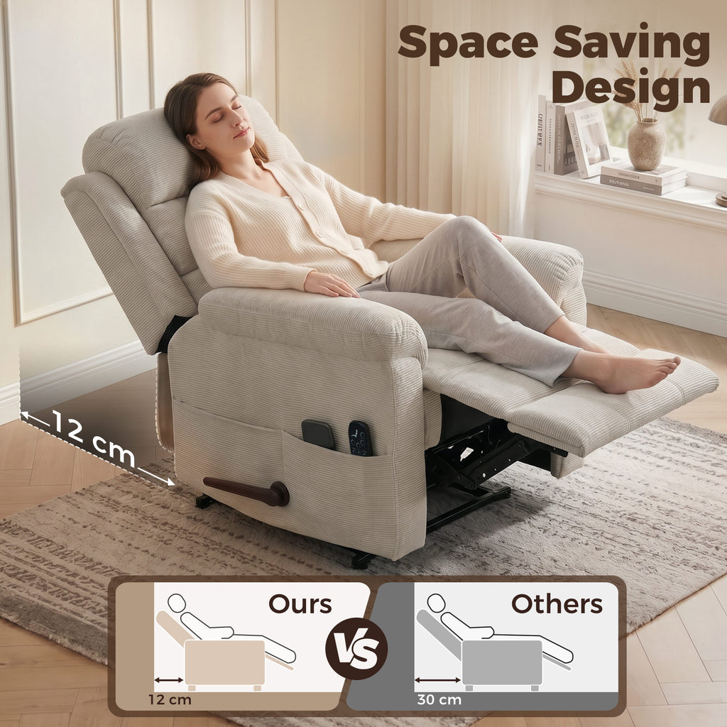 Fauteuil Inclinable de Massage et Chauffage, Fauteuil de Relaxation, Appuie-tête Réglable Poches Latérales, Crème-7