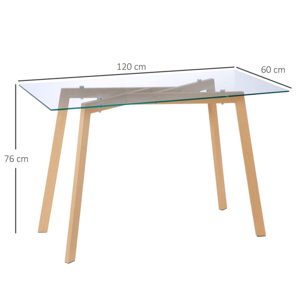 Table à manger pour 4 personnes, 120x60x76cm, table de cuisine, plateau en verre trempé et pieds en acier, transparent-2