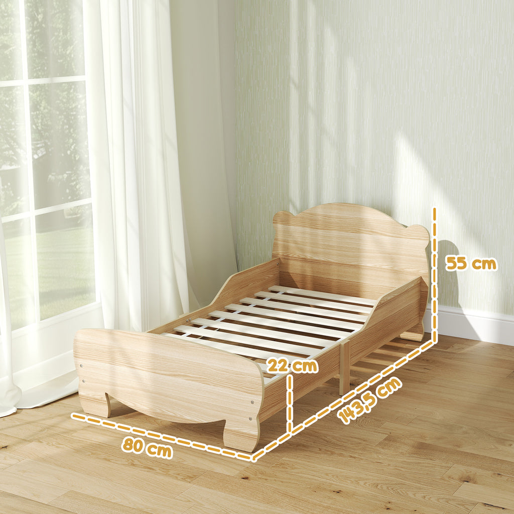 Lit enfant 70x140 cm avec barrières de sécurité thème d'ours pour garçons, filles, âgés de 3 à 6 ans, bois naturel-2