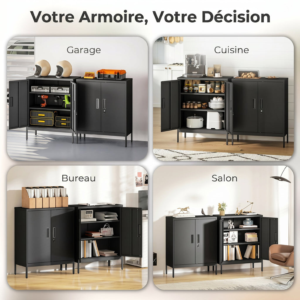 Armoire de Bureau Métallique, 80 x 40 x 100 cm, Meuble de Rangement, Serrure, 2 Portes et 2 Étagères Réglables, Noir-5