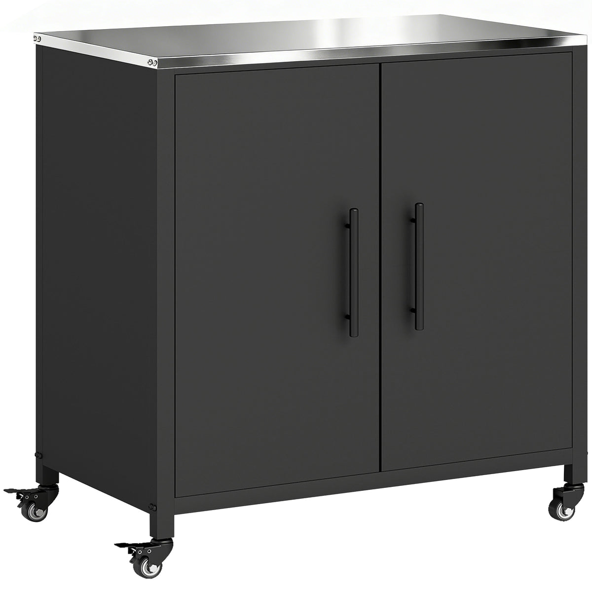 Armoire de jardin en Métal, Armoire de Rangement Extérieur, Toit en Acier Inoxydable et Roulettes, Noir-0