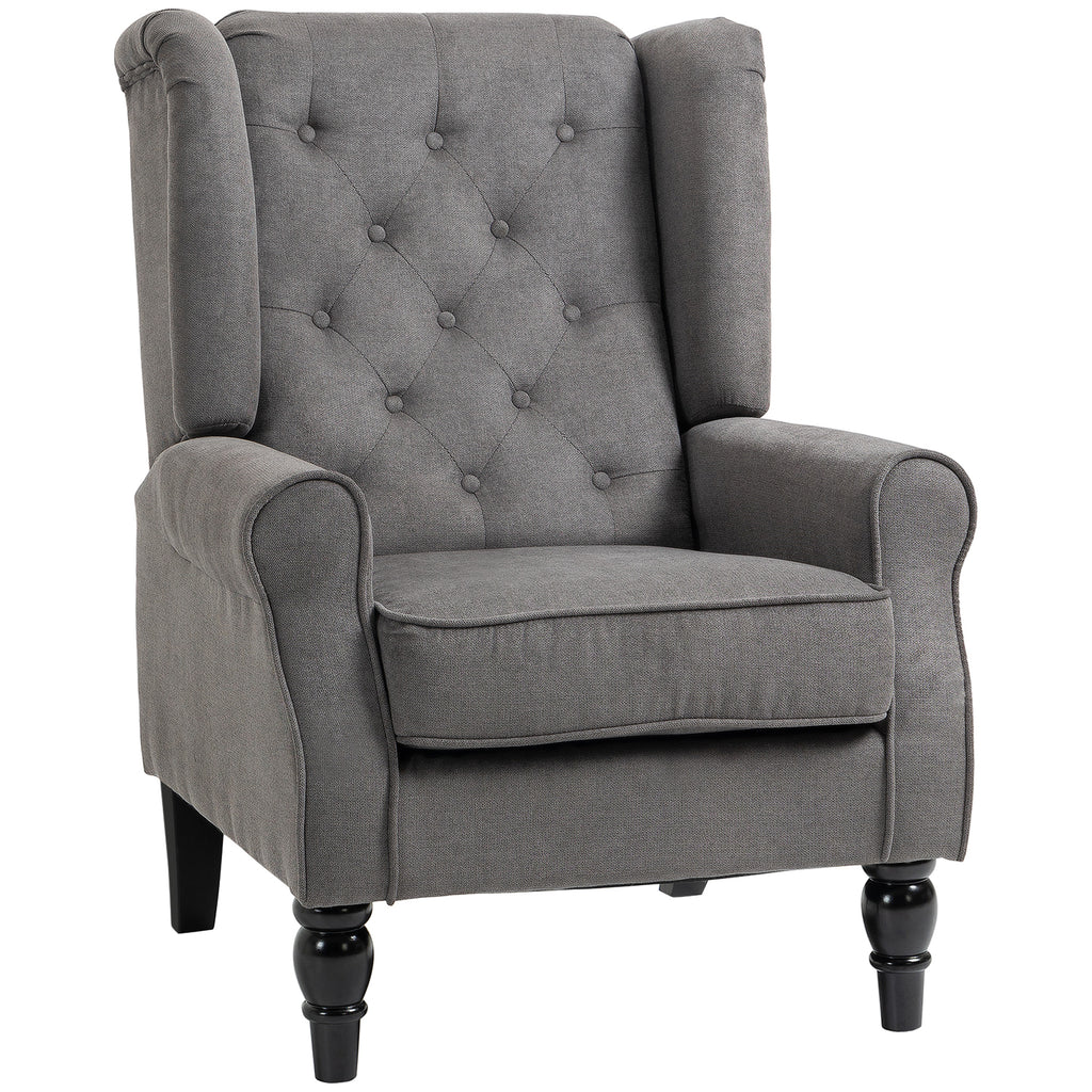 Fauteuil de Salon, Fauteuil d'Appoint Mi-Siècle Moderne en Velours avec Haut Dossier Capitonné à Oreilles, Gris-0