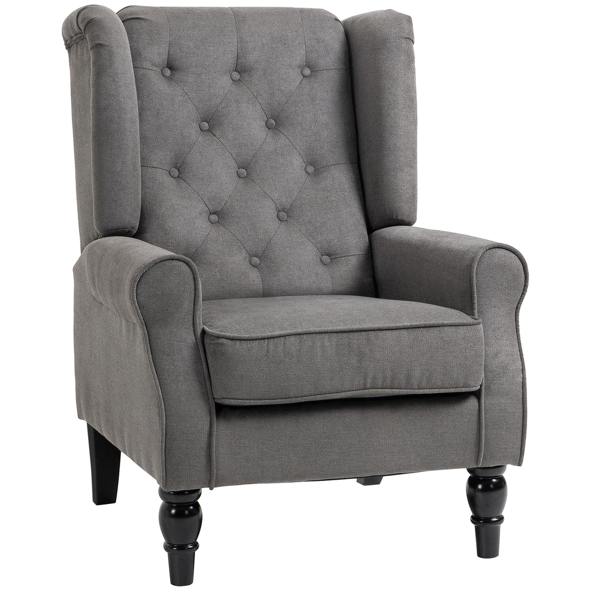 Fauteuil de Salon, Fauteuil d'Appoint Mi-Siècle Moderne en Velours avec Haut Dossier Capitonné à Oreilles, Gris-0