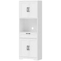 Buffet Haut Cuisine, Armoire Cuisine, 4 Portes à Fermeture Douce, Tiroir, Compartiment Ouvert, Étagères Réglables, Blanc-0