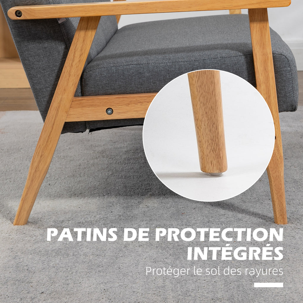 Canapé 3 places 154,5, canapé scandinave avec dossier capitonné, assise rembourrée et accoudoirs, gris-5