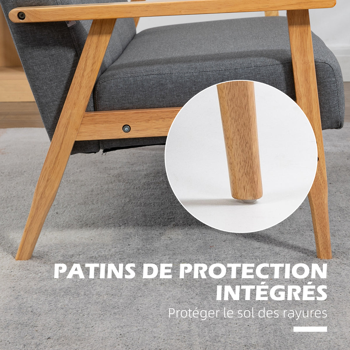 Canapé 3 places 154,5, canapé scandinave avec dossier capitonné, assise rembourrée et accoudoirs, gris-5