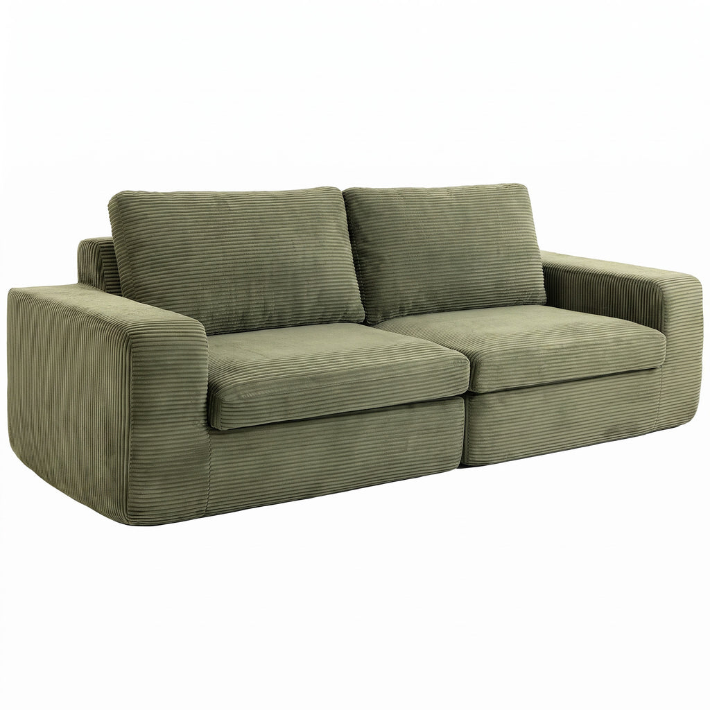 Canapé 3 Places en Velours Côtelé, Canapé de Salon Compressé Moderne 236 cm avec Coussin à Ressorts, Vert-0