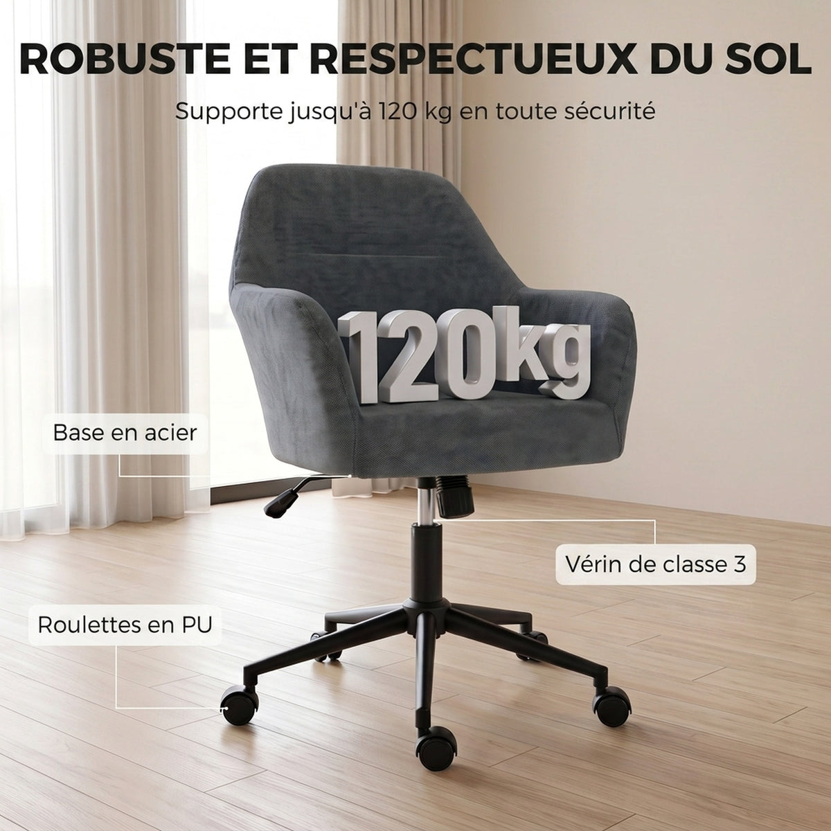 Chaise Bureau Ergonomique, Fauteuil de Bureau en Chenille avec Hauteur Réglable, Fonction Bascule, Bleu-6