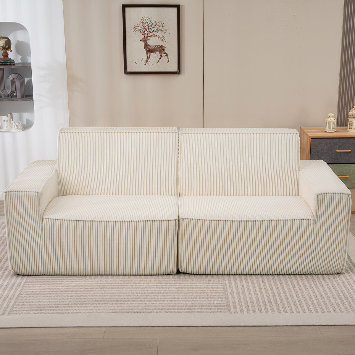 Canapé 3 places en velours côtelé 230 cm, canapé moderne, pas de montage nécessaire, beige-7