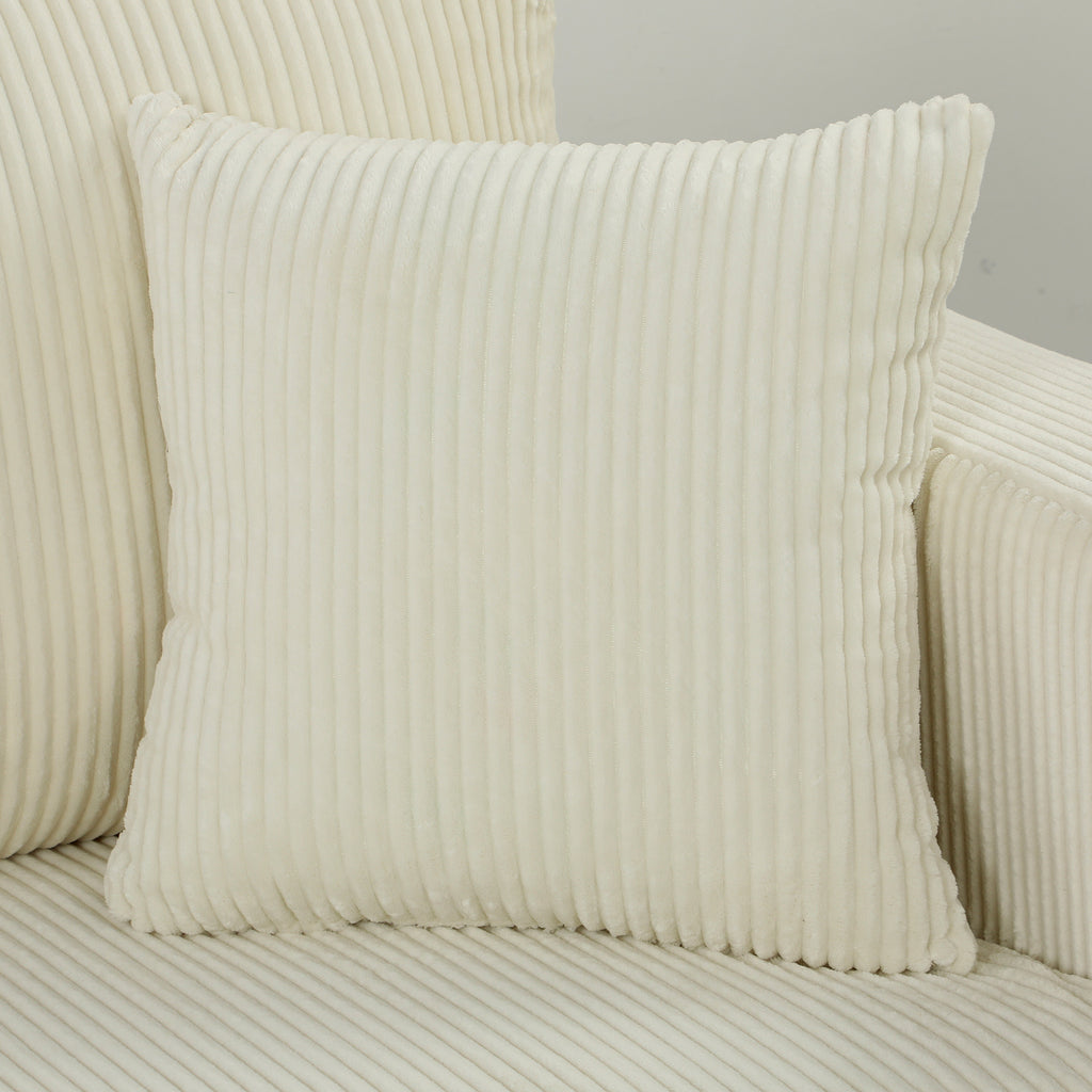Canapé 2 Places en Velours Côtelé, Canapé de Salon Moderne 170 cm, Assise Large, Coussin à Ressorts, Crème-9