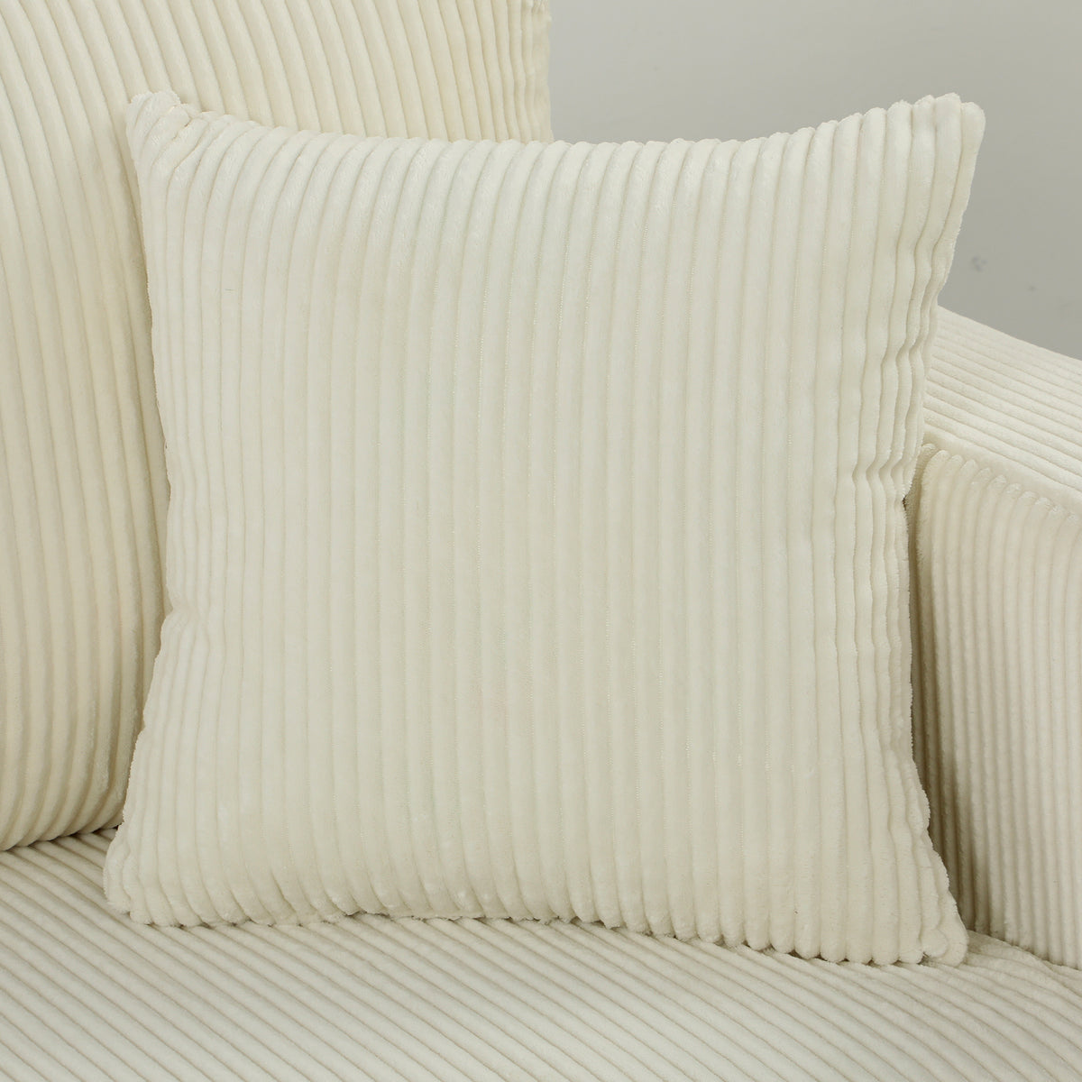 Canapé 2 Places en Velours Côtelé, Canapé de Salon Moderne 170 cm, Assise Large, Coussin à Ressorts, Crème-9