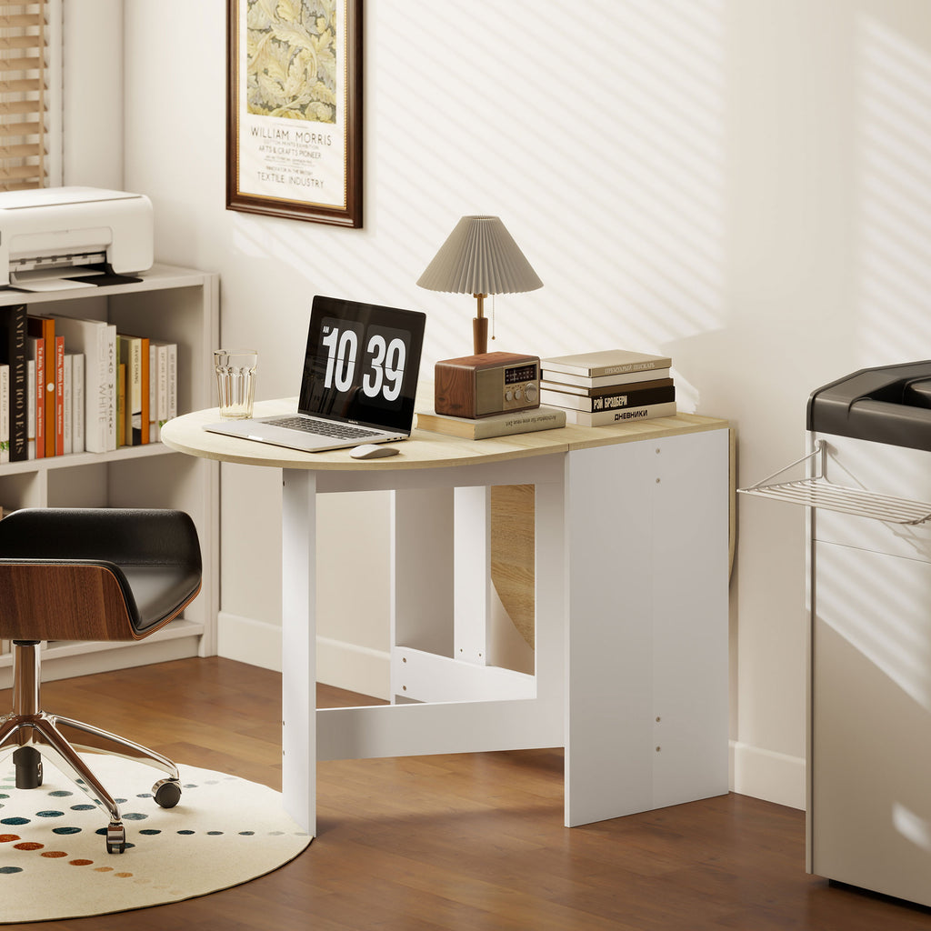 Table à manger pliante, table pliante cuisine ovale jusqu'à 6 personnes, pour petits espaces, salle à manger, bois naturel-7
