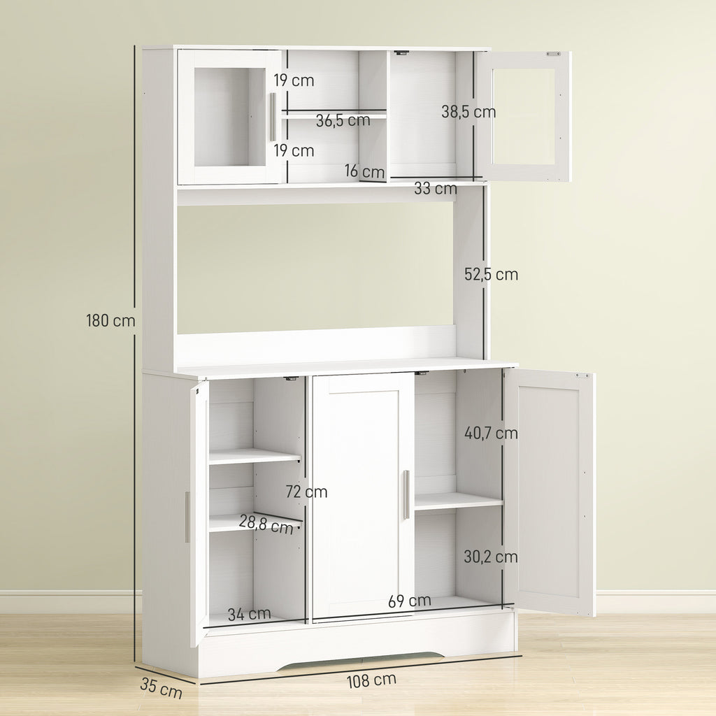 Armoire de cuisine scandinave avec placards, compartiments ouverts, portes vitrées et plan de travail, blanc-2